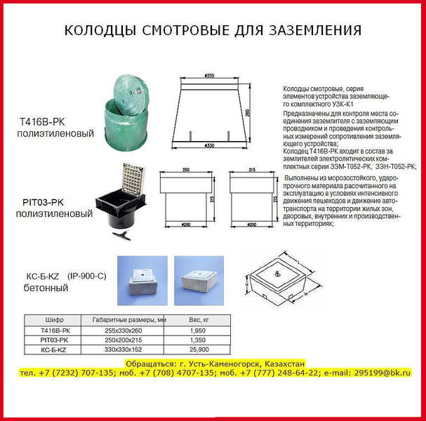 Колодец смотровой для заземления КС-Б-KZ, IP-900-C, T416B-РК, РIT03-РK - Изображение #1, Объявление #1371221
